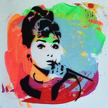 Peinture intitulée "PyB Audrey Hepburn…" par Pyb, Œuvre d'art originale, Bombe aérosol Monté sur Châssis en bois