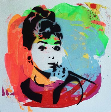 Painting titled "PyB Audrey Hepburn…" by Pyb, Original Artwork, Spray paint Mounted on Wood Stretcher frame