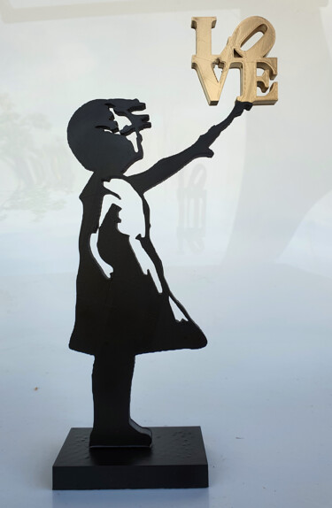 Sculpture titled "PYB Banksy girl LOV…" by Pyb, Original Artwork, Resin