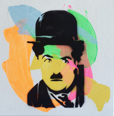 Painting titled "PyB Charlie Chaplin…" by Pyb, Original Artwork, Spray paint Mounted on Wood Stretcher frame