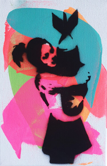 Painting titled "PyB  Bomb Girl Bank…" by Pyb, Original Artwork, Spray paint Mounted on Wood Stretcher frame