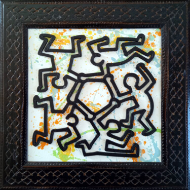 Картина под названием "PyB Ronde  Haring…" - Pyb, Подлинное произведение искусства, Коллажи Установлен на Другая жесткая пан…