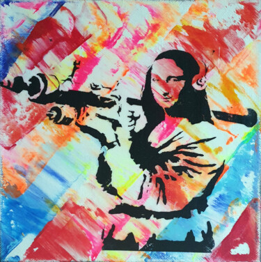 Painting titled "PyB Joconde Banksy…" by Pyb, Original Artwork, Spray paint Mounted on Wood Stretcher frame