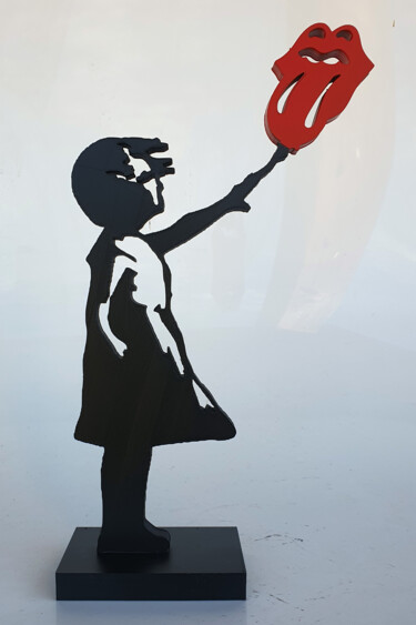 Sculpture intitulée "PYB Banksy girl Rol…" par Pyb, Œuvre d'art originale, Résine