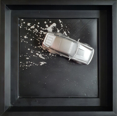 Sculpture titled "PyB Porsche 911 sil…" by Pyb, Original Artwork, Collages Mounted on Wood Stretcher frame