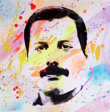 Painting titled "PyB Freddie Mercury…" by Pyb, Original Artwork, Acrylic Mounted on Wood Stretcher frame