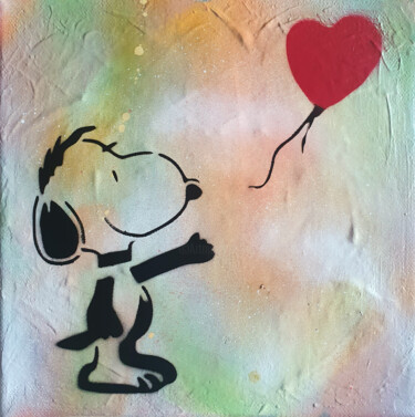 Painting titled "PyB Snoopy Banksy c…" by Pyb, Original Artwork, Acrylic Mounted on Wood Stretcher frame