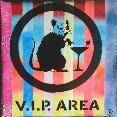 Schilderij getiteld "PyB Rat VIP Banksy…" door Pyb, Origineel Kunstwerk, Acryl Gemonteerd op Frame voor houten brancard