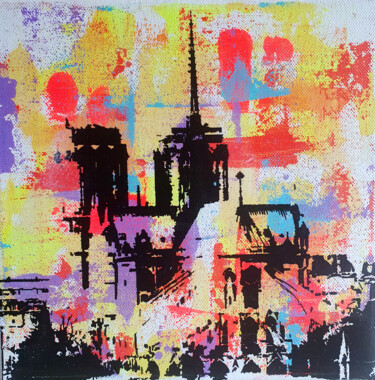 Painting titled "PyB Notre DAME de P…" by Pyb, Original Artwork, Acrylic Mounted on Wood Stretcher frame
