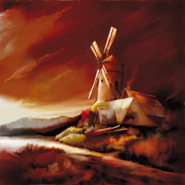 Peinture intitulée "Le moulin" par Ferrer / Py.R  /  Gef, Œuvre d'art originale, Huile