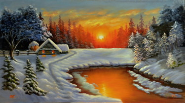 Painting titled "Зимний вечер" by Petr Goysan, Original Artwork, Oil