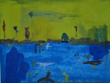 Painting titled "Blueyellow blue yel…" by Q.Mumu, Original Artwork