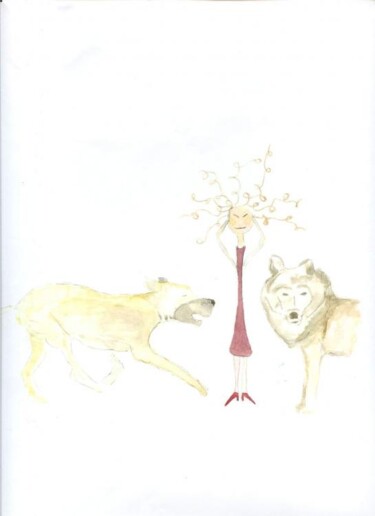 Painting titled "Entre chien et loup" by Q.Mumu, Original Artwork