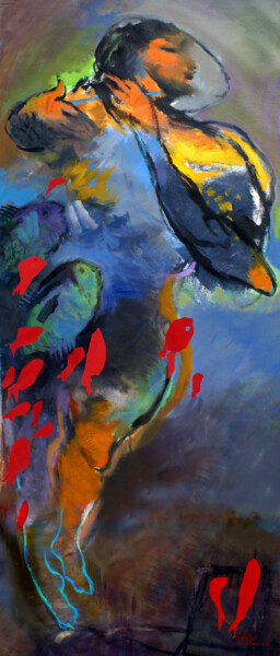 Malerei mit dem Titel "Flying Fisherman" von Qais Al Sindy, Original-Kunstwerk, Acryl