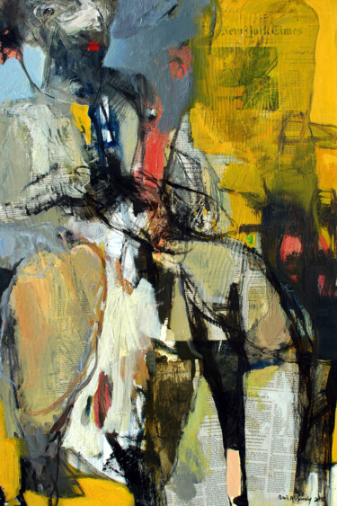 Peinture intitulée "News in Yellow" par Qais Al Sindy, Œuvre d'art originale, Huile