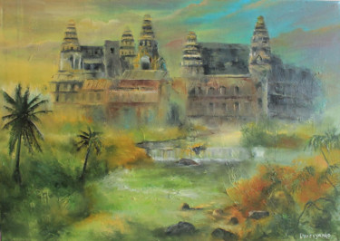 Painting titled "Abandoned Temple" by Vera Derevyanko, Original Artwork, Oil Mounted on Wood Panel