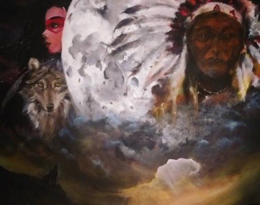 Painting titled "Howl" by Vera Derevyanko, Original Artwork, Oil Mounted on Wood Stretcher frame