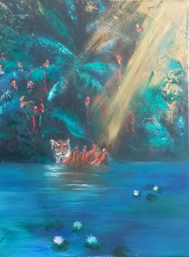 Malarstwo zatytułowany „Tiger” autorstwa Vera Derevyanko, Oryginalna praca, Olej