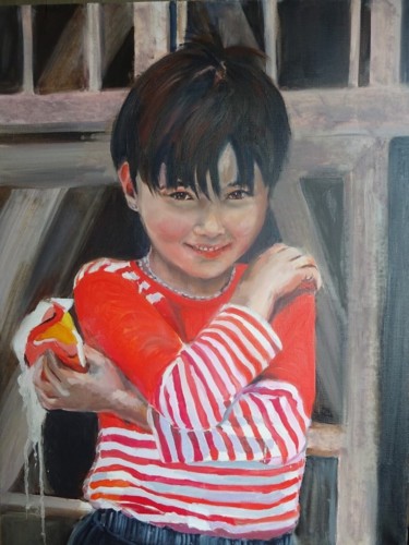 Schilderij getiteld "Ice cream girl" door Vera Utekhina, Origineel Kunstwerk, Olie