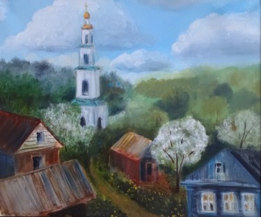 Painting titled "Моя деревня" by Vera Utekhina, Original Artwork, Oil