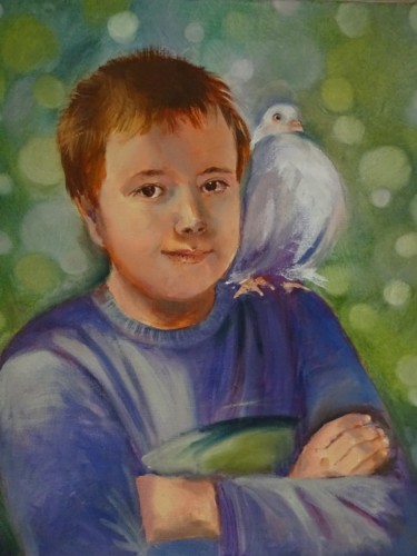 Painting titled "Голубь" by Vera Utekhina, Original Artwork, Oil