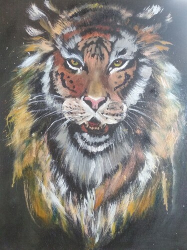 Peinture intitulée "тигр" par Vera Utekhina, Œuvre d'art originale, Huile