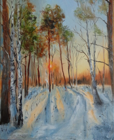 Painting titled "Зимнее солнце" by Vera Utekhina, Original Artwork, Oil