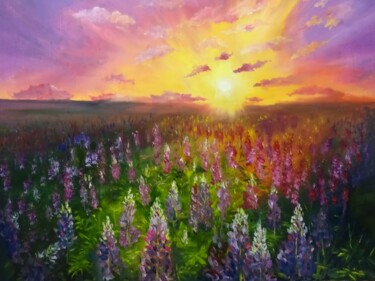 Картина под названием "Люпиновый закат" - Vera Utekhina, Подлинное произведение искусства, Масло