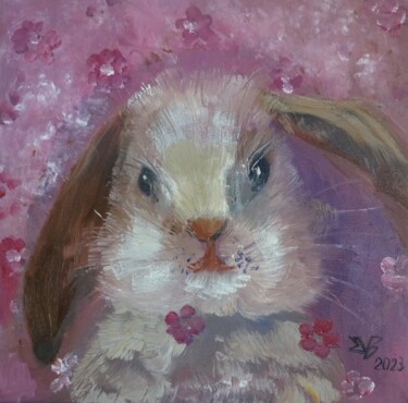 Pittura intitolato "Розовый кролик" da Vera Utekhina, Opera d'arte originale, Olio