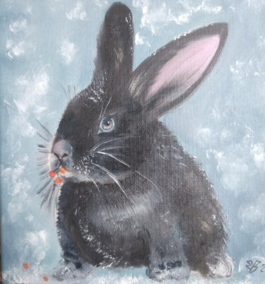 Painting titled "Черный кролик" by Vera Utekhina, Original Artwork, Oil