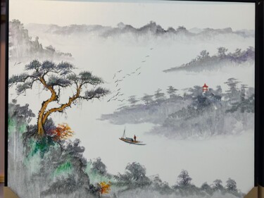 Painting titled "Ink stone pine oil…" by Qirui Huang, Original Artwork, Oil