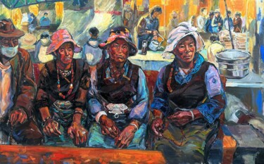 Pittura intitolato "Butter tea stall" da Qiuzi Zhang, Opera d'arte originale, Acrilico