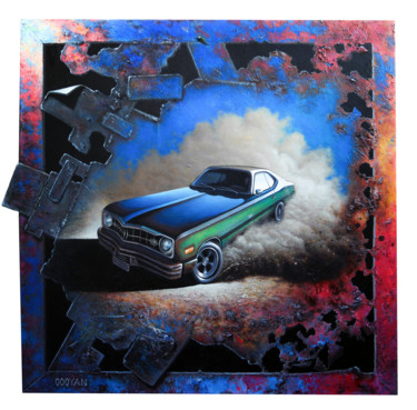 Malerei mit dem Titel "Le géant dodge dart…" von Qoqyan, Original-Kunstwerk, Acryl