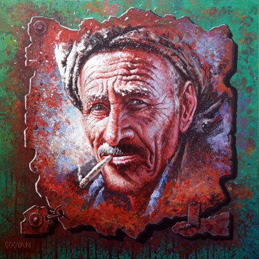 Schilderij getiteld "Kurdish man" door Qoqyan, Origineel Kunstwerk, Acryl Gemonteerd op Frame voor houten brancard