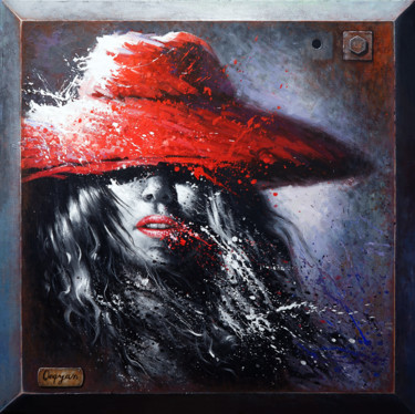 Painting titled "Chapeau Rouge" by Qoqyan, Original Artwork, Acrylic