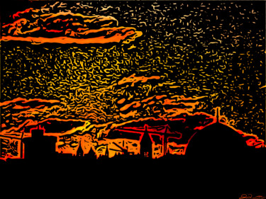 Digital Arts titled "Holy City of Fire" by J.A. Quattro (Qu4ttroStudio), Original Artwork, Digital Painting