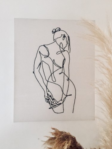 Textile Art titled "Femme nue de dos -…" by Camille Quedou, Original Artwork, Embroidery