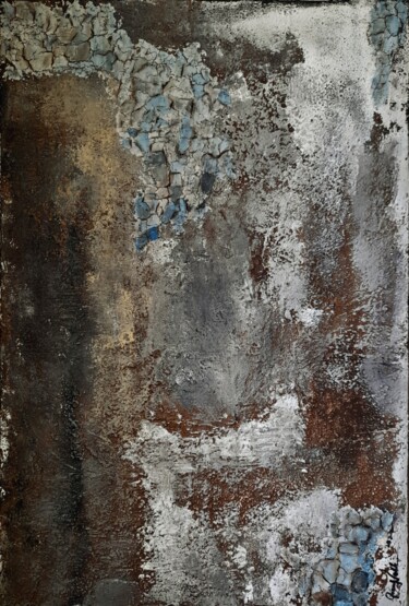 Painting titled "Rustic textured abs…" by Queennoble Dr. Elle Ramirez, Original Artwork, Acrylic Mounted on Wood Panel