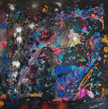 Malerei mit dem Titel "Colorful Embossed A…" von Queennoble Dr. Elle Ramirez, Original-Kunstwerk, Enkaustik Auf Holzplatte m…