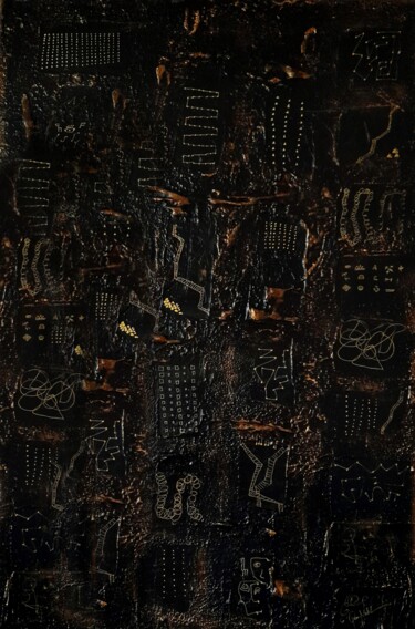 Peinture intitulée "Tribu Black Abstract" par Queennoble Dr. Elle Ramirez, Œuvre d'art originale, Acrylique Monté sur Pannea…