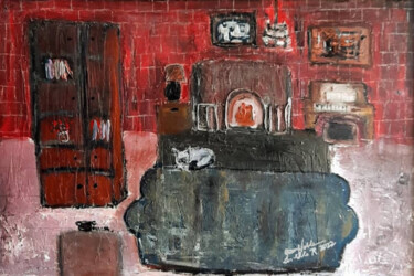 Peinture intitulée "The Rustic House Wi…" par Queennoble Dr. Elle Ramirez, Œuvre d'art originale, Acrylique Monté sur Pannea…