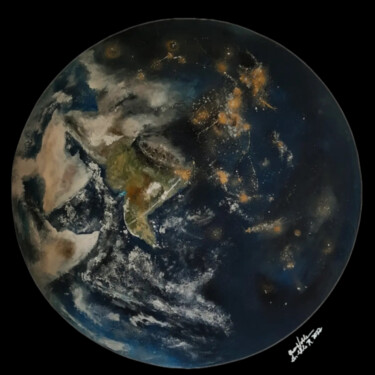 Painting titled "Earth Realistic Pai…" by Queennoble Dr. Elle Ramirez, Original Artwork, Acrylic Mounted on Wood Stretcher f…