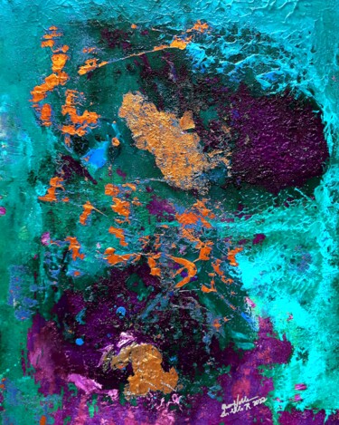 Painting titled "Aqua Neon" by Queennoble Dr. Elle Ramirez, Original Artwork, Acrylic Mounted on Wood Stretcher frame