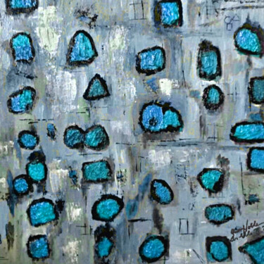 Painting titled "Happy Blues" by Queennoble Dr. Elle Ramirez, Original Artwork, Acrylic Mounted on Wood Panel