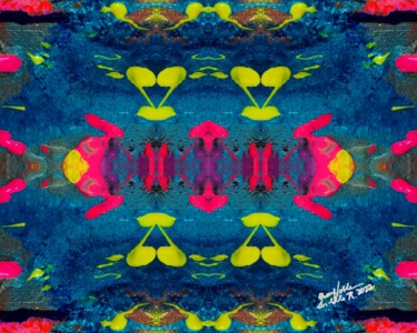 Картина под названием "Neon Kilim" - Queennoble Dr. Elle Ramirez, Подлинное произведение искусства, Акрил Установлен на Дере…