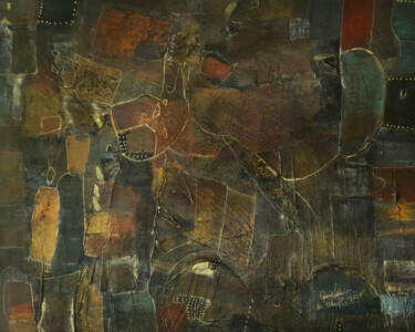 Painting titled "Rustic Textured: Pe…" by Queennoble Dr. Elle Ramirez, Original Artwork, Acrylic Mounted on Wood Panel