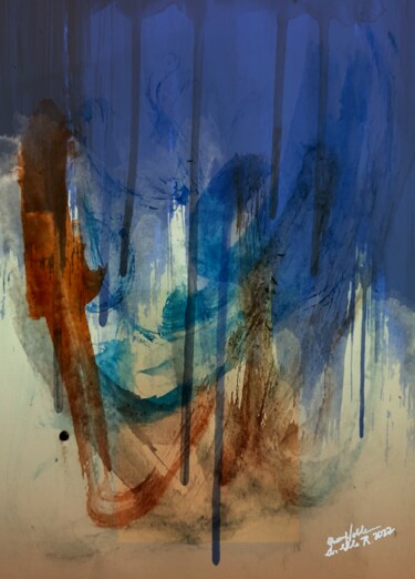 Painting titled "Bleu Abstrait" by Queennoble Dr. Elle Ramirez, Original Artwork, Acrylic
