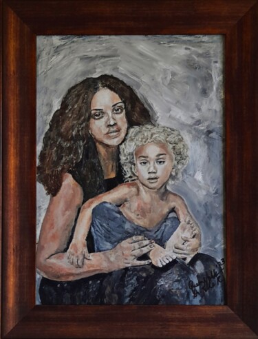 Malerei mit dem Titel "Mother And Child -…" von Queennoble Dr. Elle Ramirez, Original-Kunstwerk, Acryl