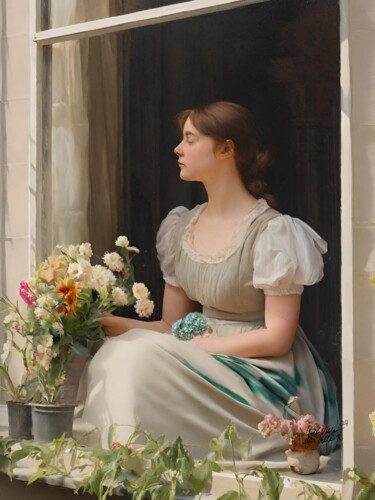 Pittura intitolato "By The Window" da Queennoble Dr. Elle Ramirez, Opera d'arte originale, Olio