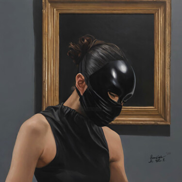 Malerei mit dem Titel "The Mask" von Queennoble Dr. Elle Ramirez, Original-Kunstwerk, Öl